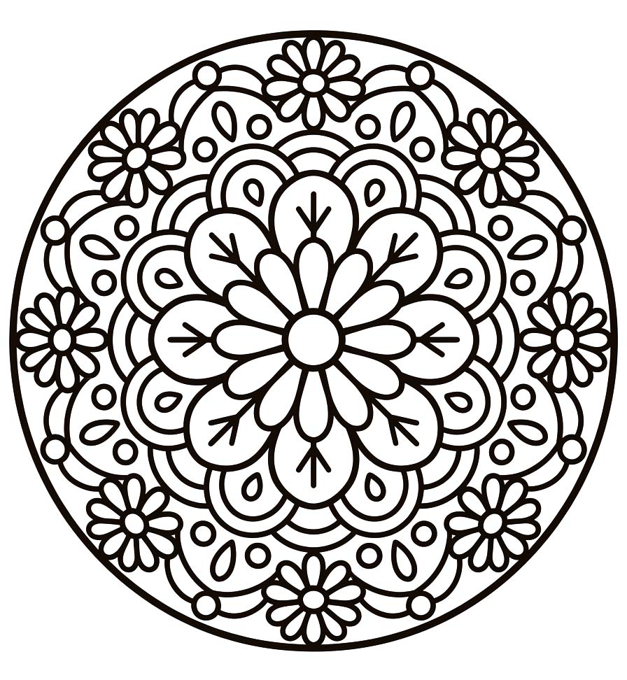 Çizmek Çiçek Mandala Temel Boyama Sayfası