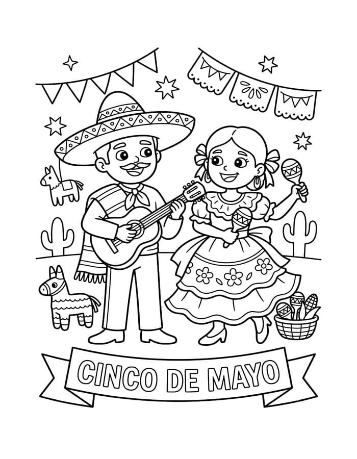 Çizmek Cinco de Mayo Basit Boyama Sayfası