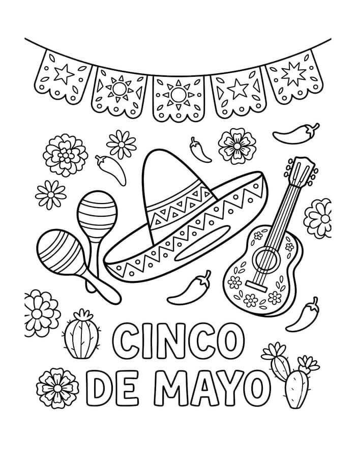 Çizmek Cinco de Mayo Kolay Boyama Sayfası