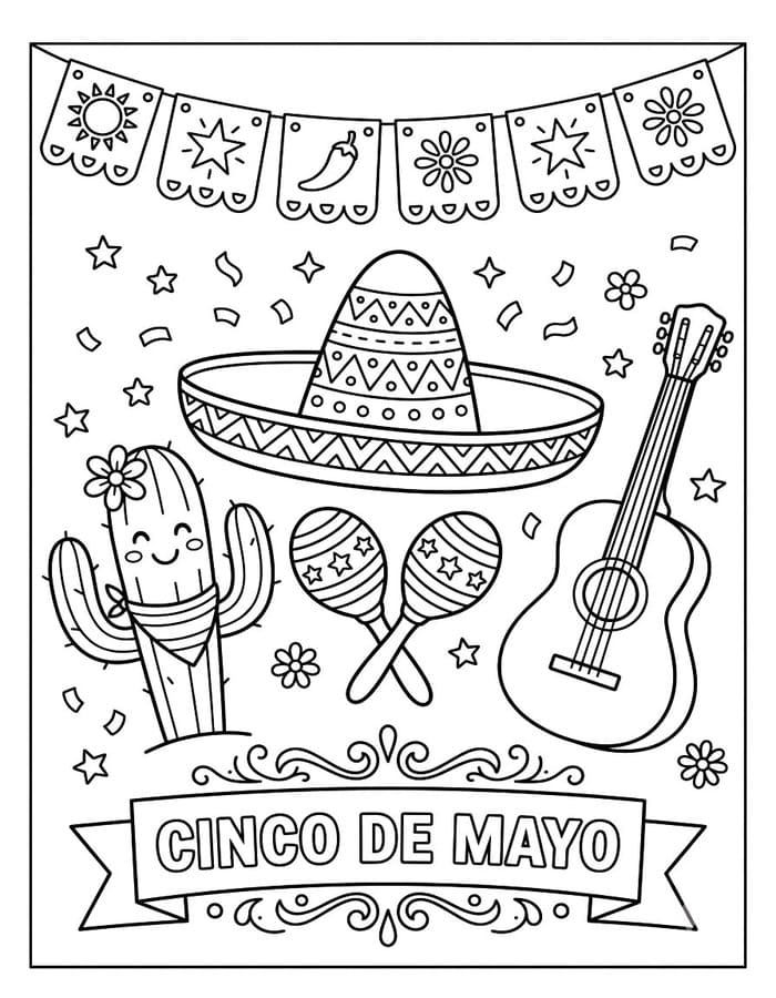 Çizmek Cinco de Mayo Temel Boyama Sayfası