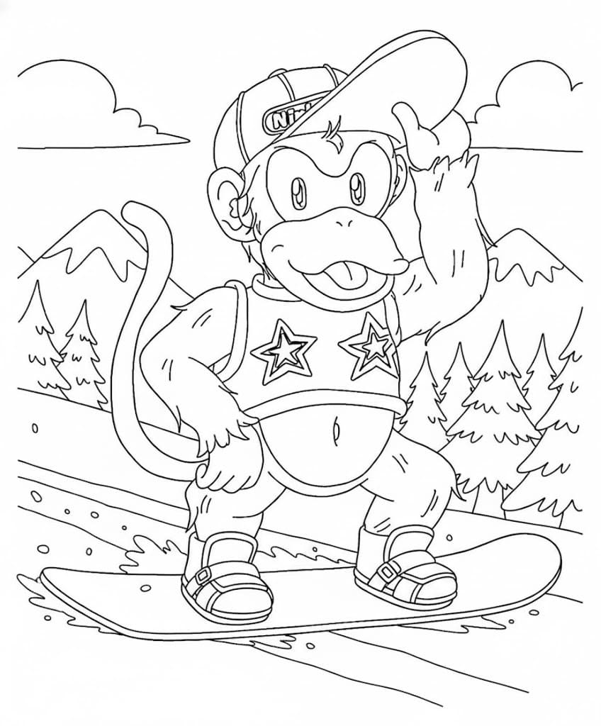 Çizmek Diddy Kong çocuklar için Boyama Sayfası