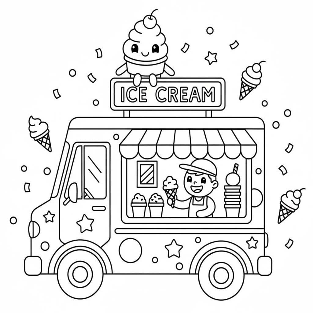 Çizmek Dondurma Kamyonu Ücretsiz Yazdırılabilir Boyama Sayfası