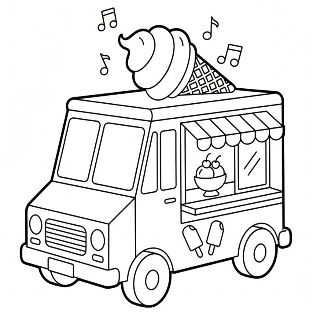 Çizmek Dondurma Kamyonu Ücretsiz Boyama Sayfası