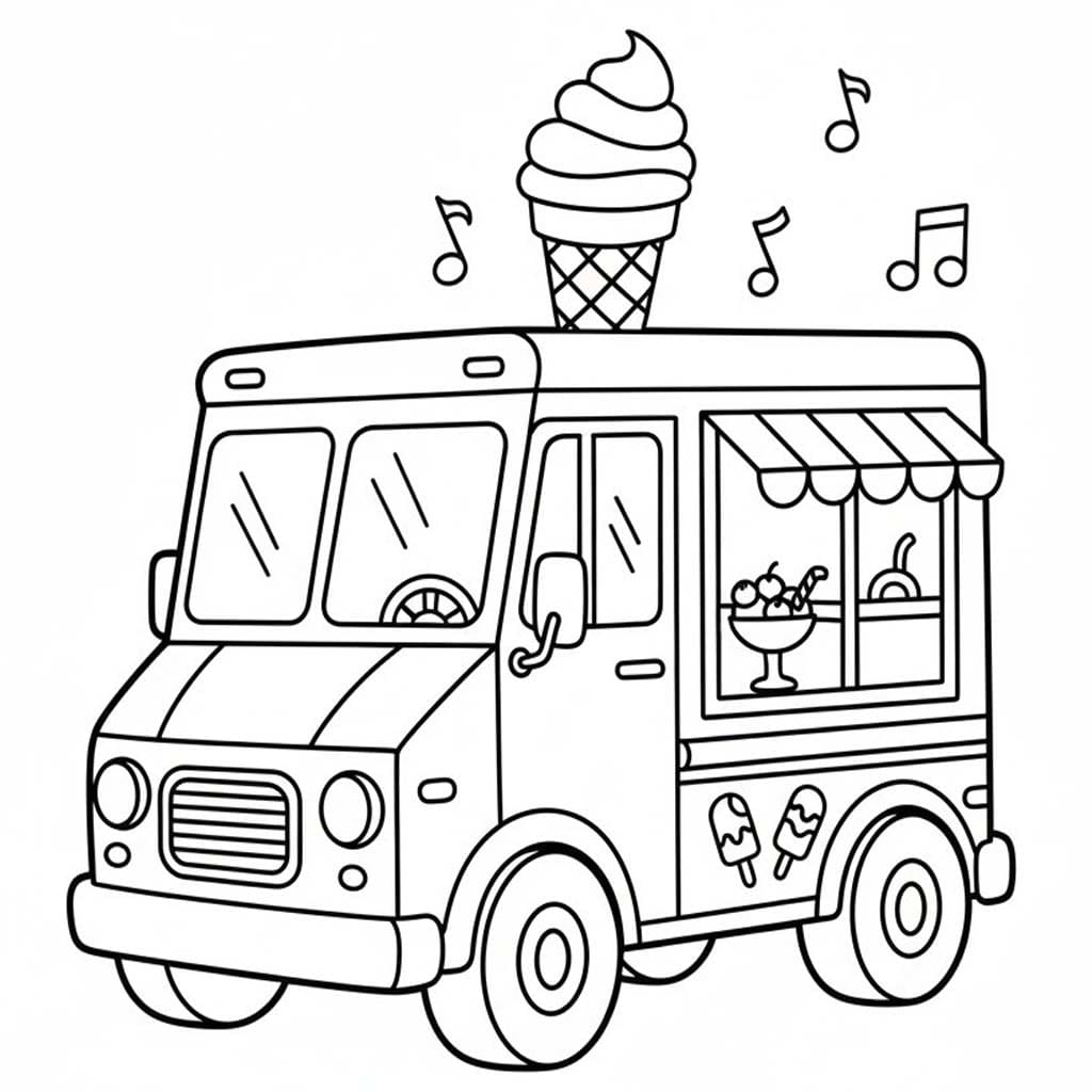 Çizmek Dondurma Kamyonu Yazdırılabilir Boyama Sayfası