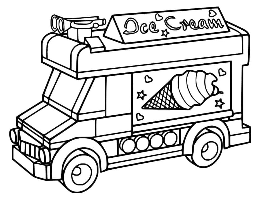Çizmek Dondurma Kamyonu çocuklar için basit Boyama Sayfası
