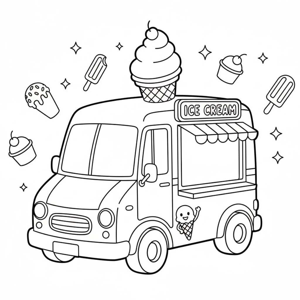 Çizmek Dondurma Kamyonu Boyama Sayfası