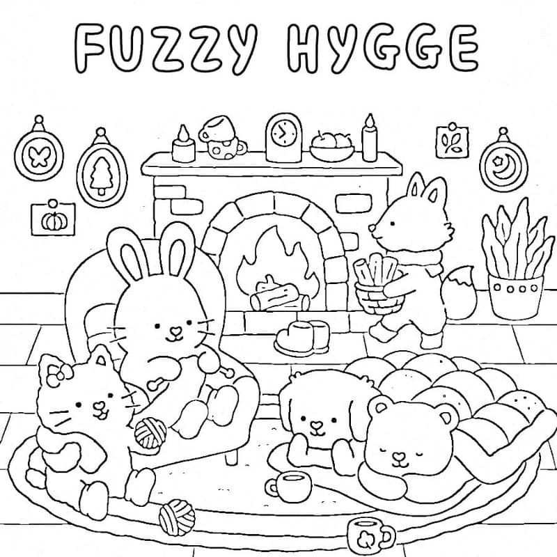 Çizmek Fuzzy Hygge basit Boyama Sayfası