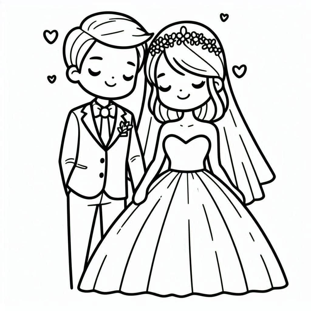 Çizmek Gelin ve Damat Güzel Boyama Sayfası