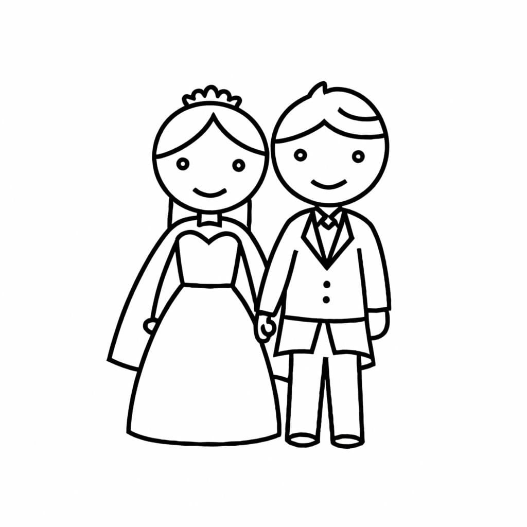 Çizmek Gelin ve Damat Sevimli Boyama Sayfası