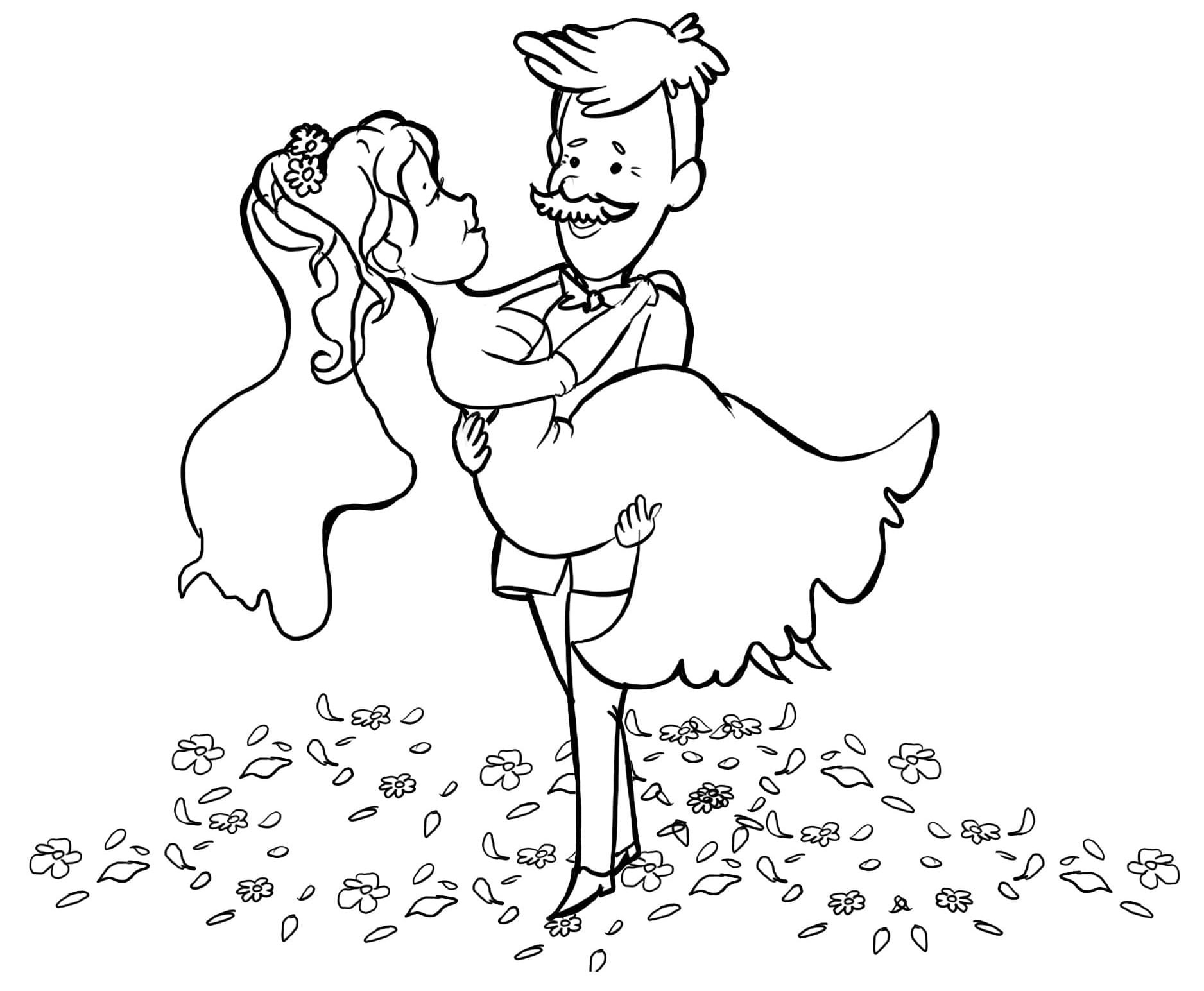 Çizmek Gelin ve Damat Ücretsiz Boyama Sayfası