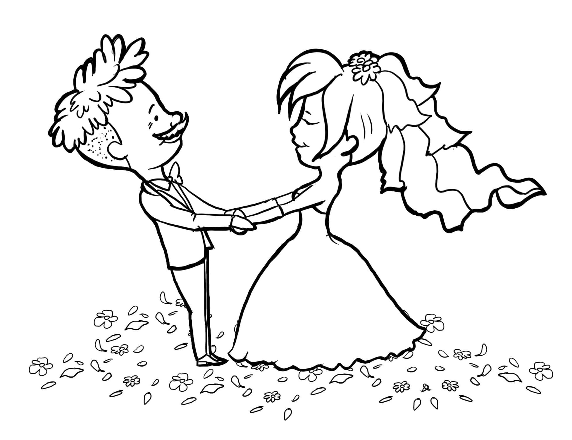 Çizmek Gelin ve Damat Yazdırılabilir Boyama Sayfası