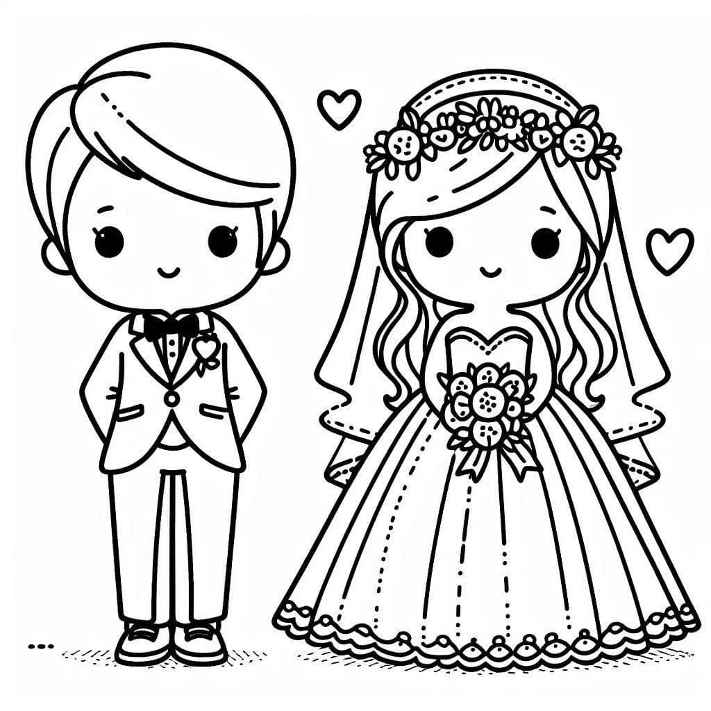 Çizmek Gelin ve Damat çok şirin Boyama Sayfası