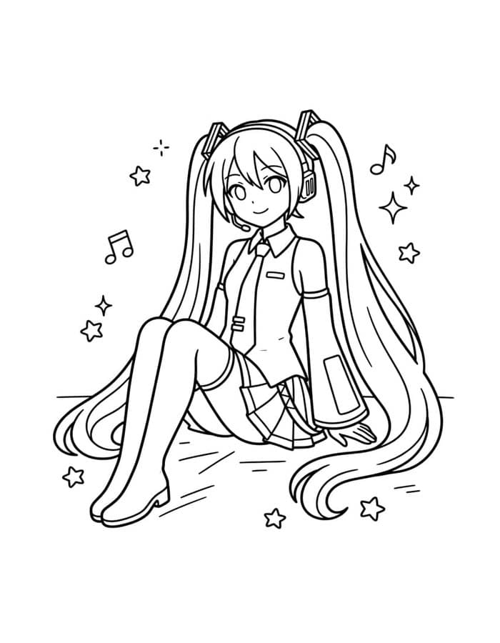 Çizmek Hatsune Miku Kolay Boyama Sayfası