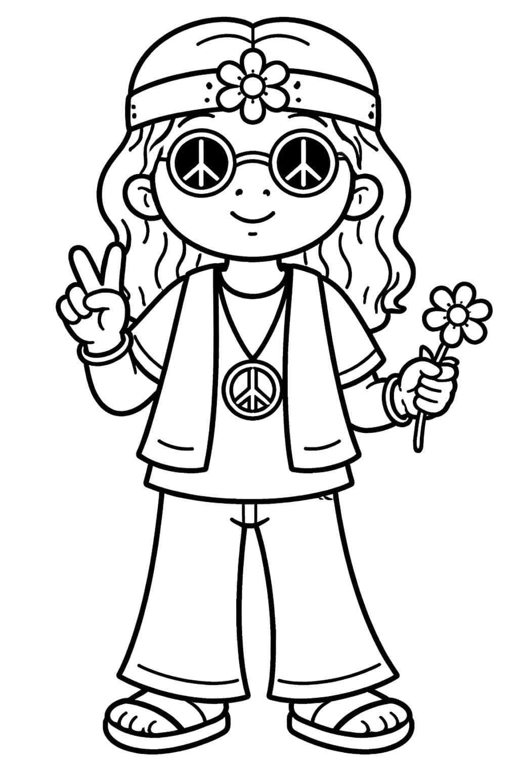 Çizmek Hippi temel Boyama Sayfası