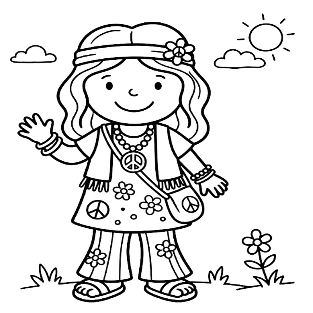 Çizmek Hippi ücretsiz Boyama Sayfası