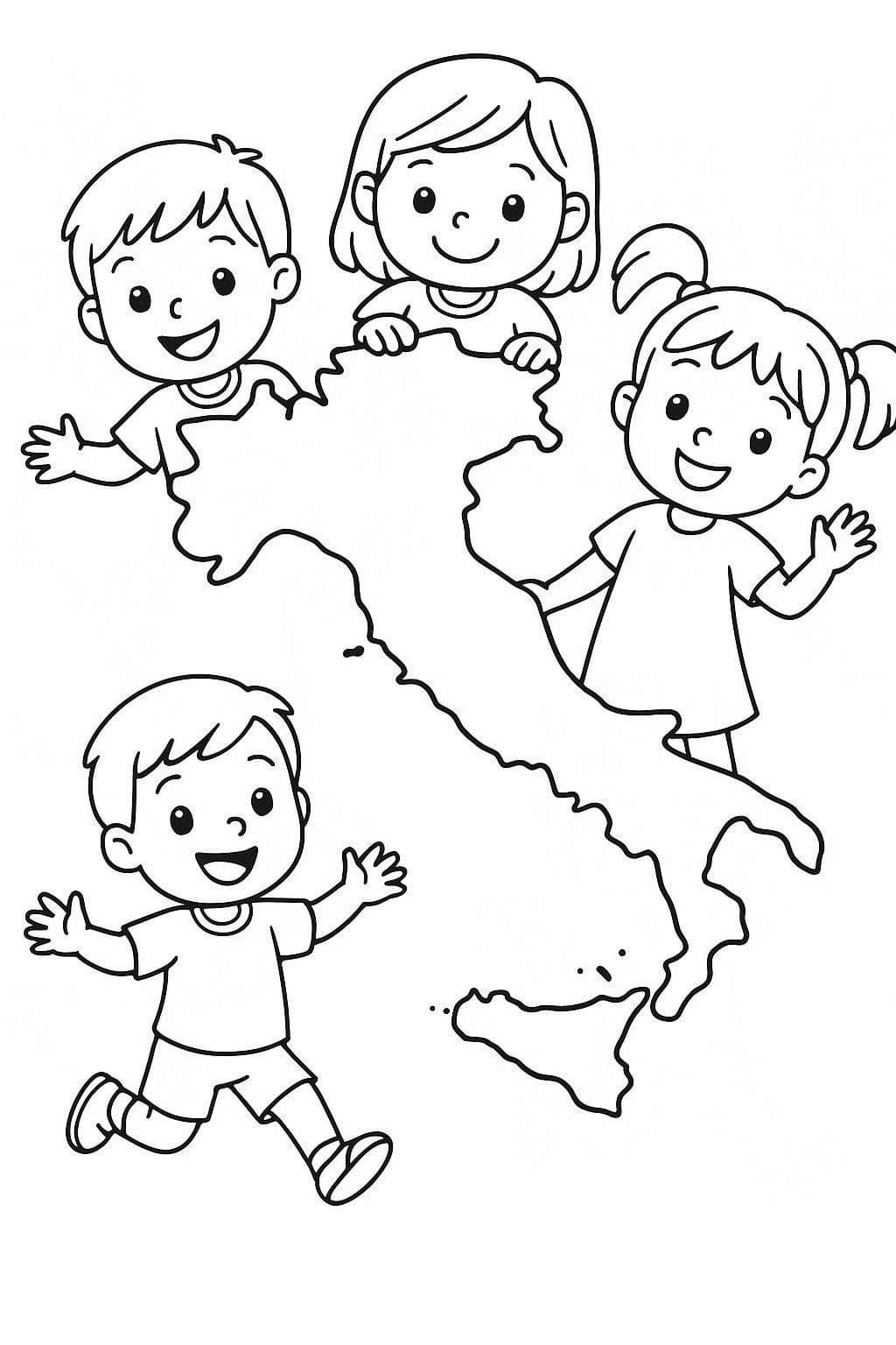Çizmek İtalya harita ve çocuklar Boyama Sayfası
