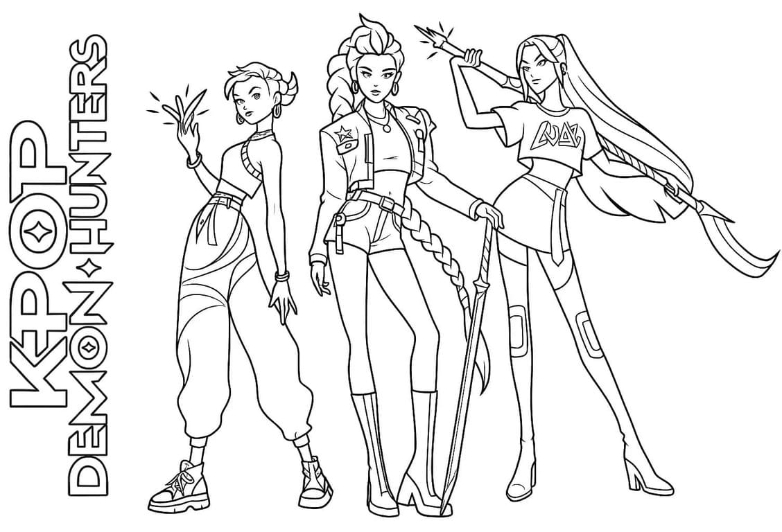Çizmek KPop Demon Hunters yazdırılabilir Boyama Sayfası
