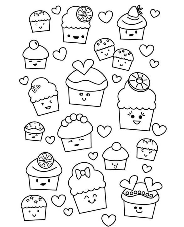 Çizmek Kawaii Yemek ücretsiz temel Boyama Sayfası