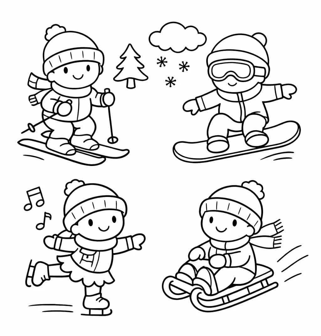 Çizmek Kış Sporları çocuklar için temel Boyama Sayfası