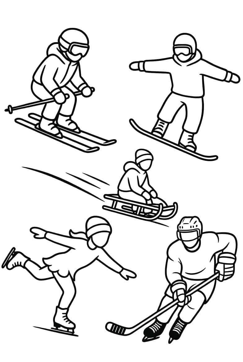 Çizmek Kış Sporları çocuklar için ücretsiz Boyama Sayfası