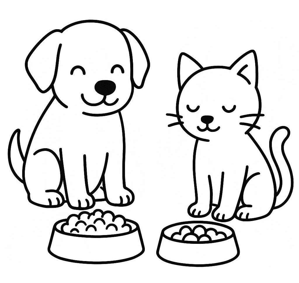 Çizmek Köpek ve Kedi basit Boyama Sayfası