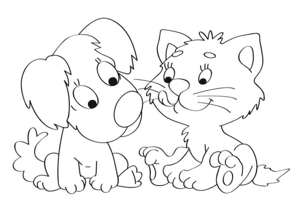 Çizmek Köpek ve Kedi çocuklar için yazdırılabilir Boyama Sayfası