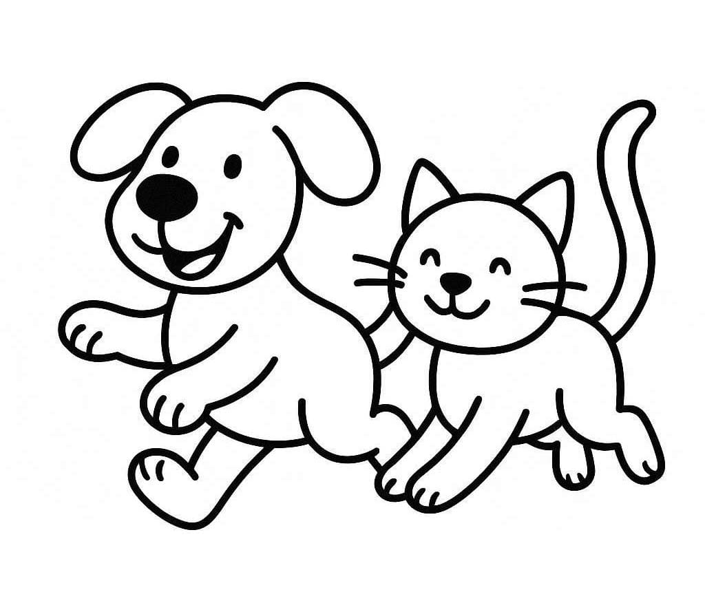 Çizmek Köpek ve Kedi kolay Boyama Sayfası