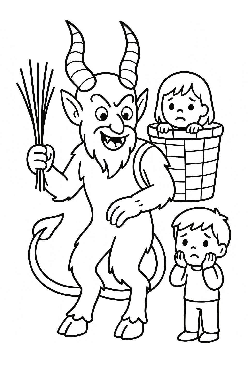 Çizmek Krampus ve çocuklar Boyama Sayfası