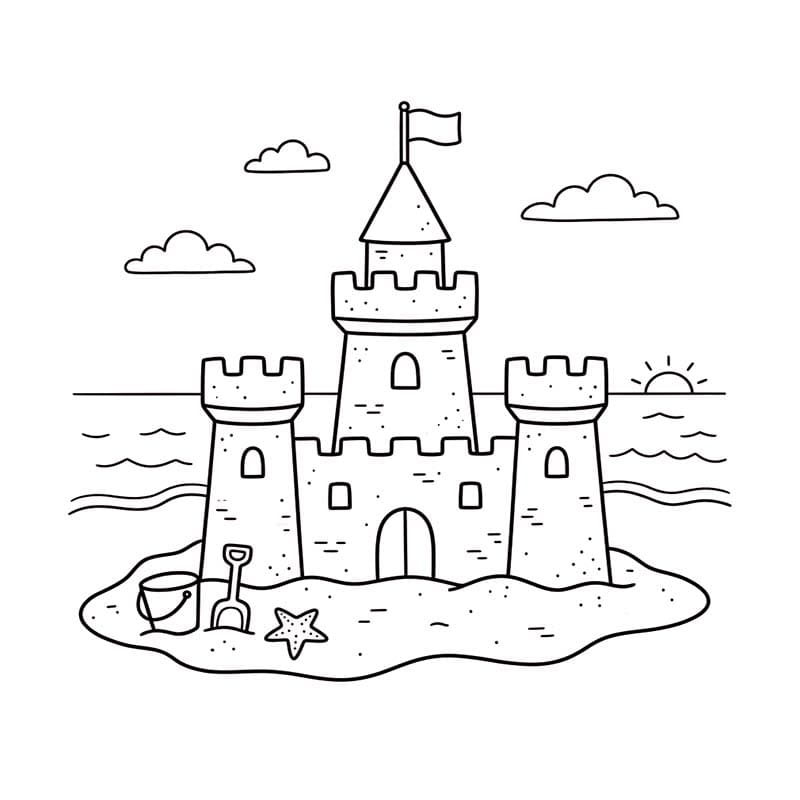 Çizmek Kumdan Kale Temel Boyama Sayfası