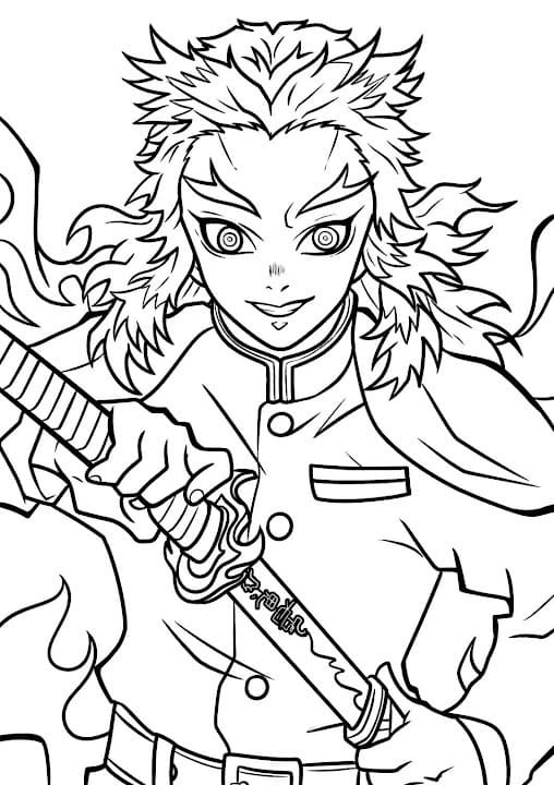 Çizmek Kyojuro Rengoku çocuklar için yazdırılabilir Boyama Sayfası