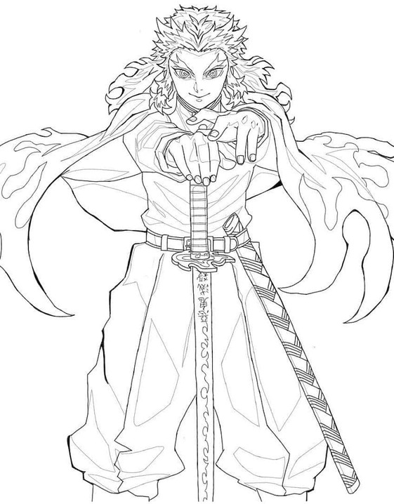 Çizmek Kyojuro Rengoku güçlü Boyama Sayfası