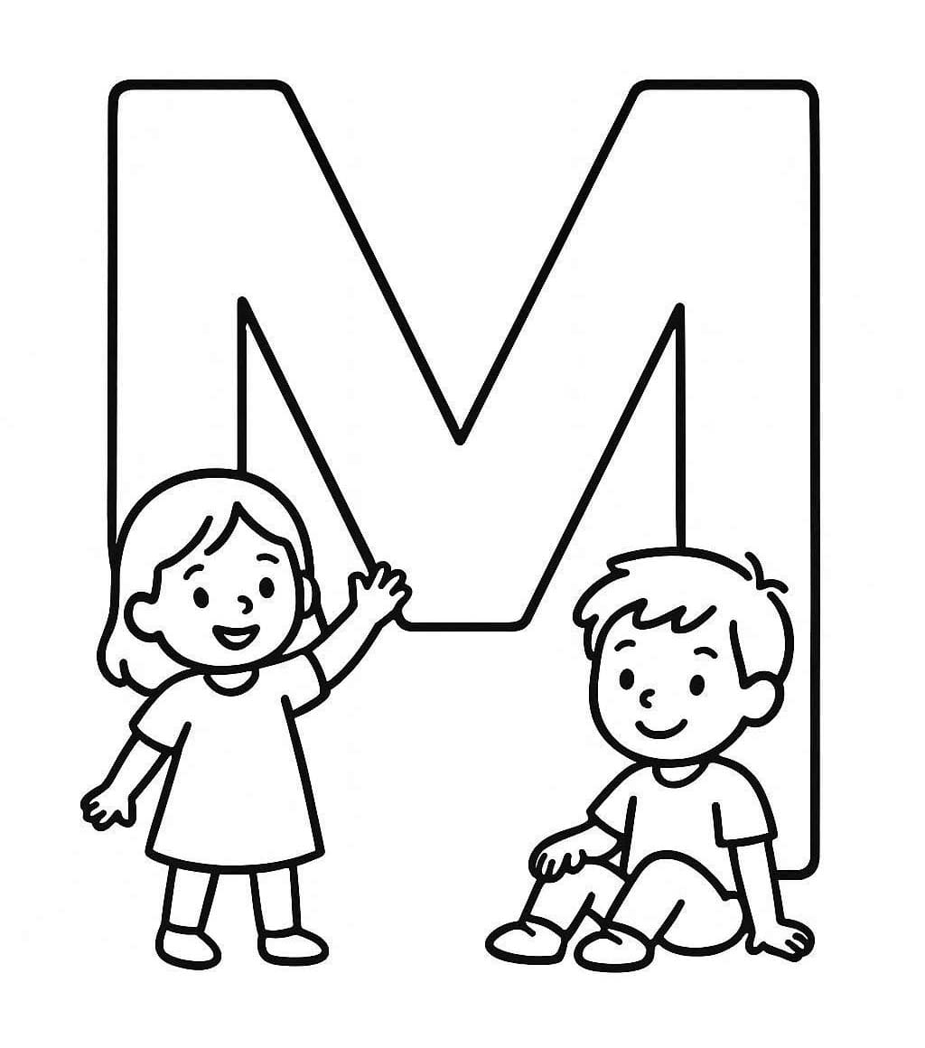 Çizmek M Harfi çocuklar için Boyama Sayfası