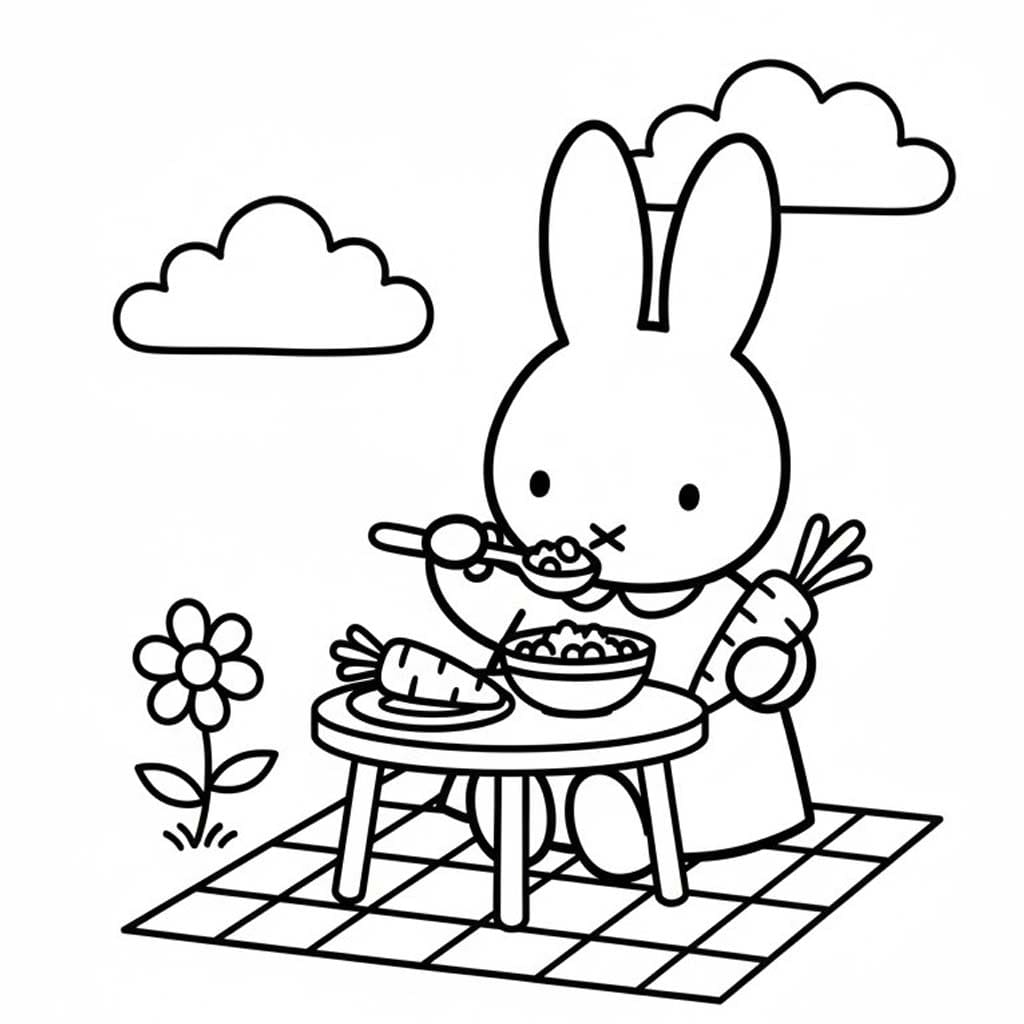 Çizmek Miffy çocuklar için temel Boyama Sayfası