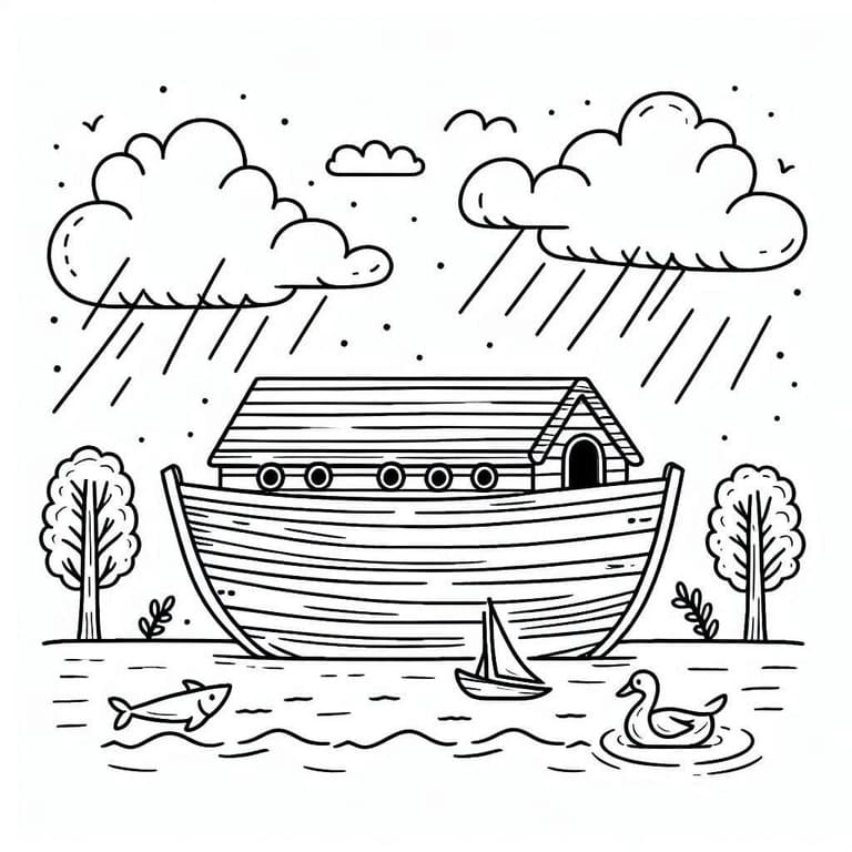 Çizmek Nuh'un Gemisi Kolay Boyama Sayfası