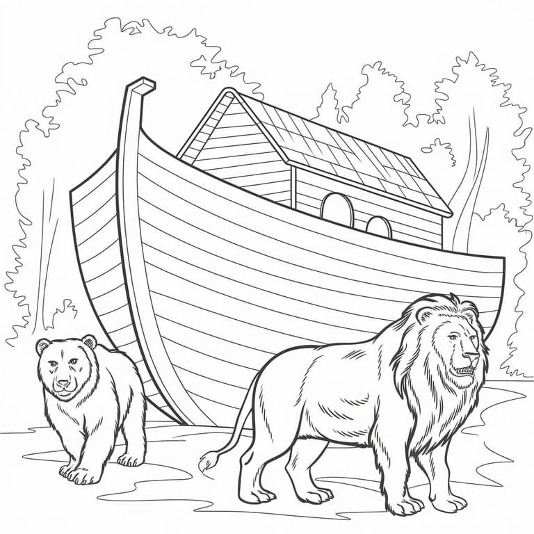 Çizmek Nuh'un Gemisi çocuklar için basit Boyama Sayfası