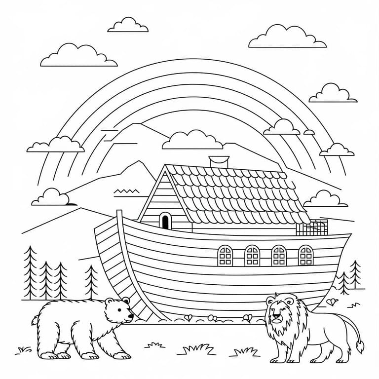 Çizmek Nuh'un Gemisi yazdırılabilir temel Boyama Sayfası