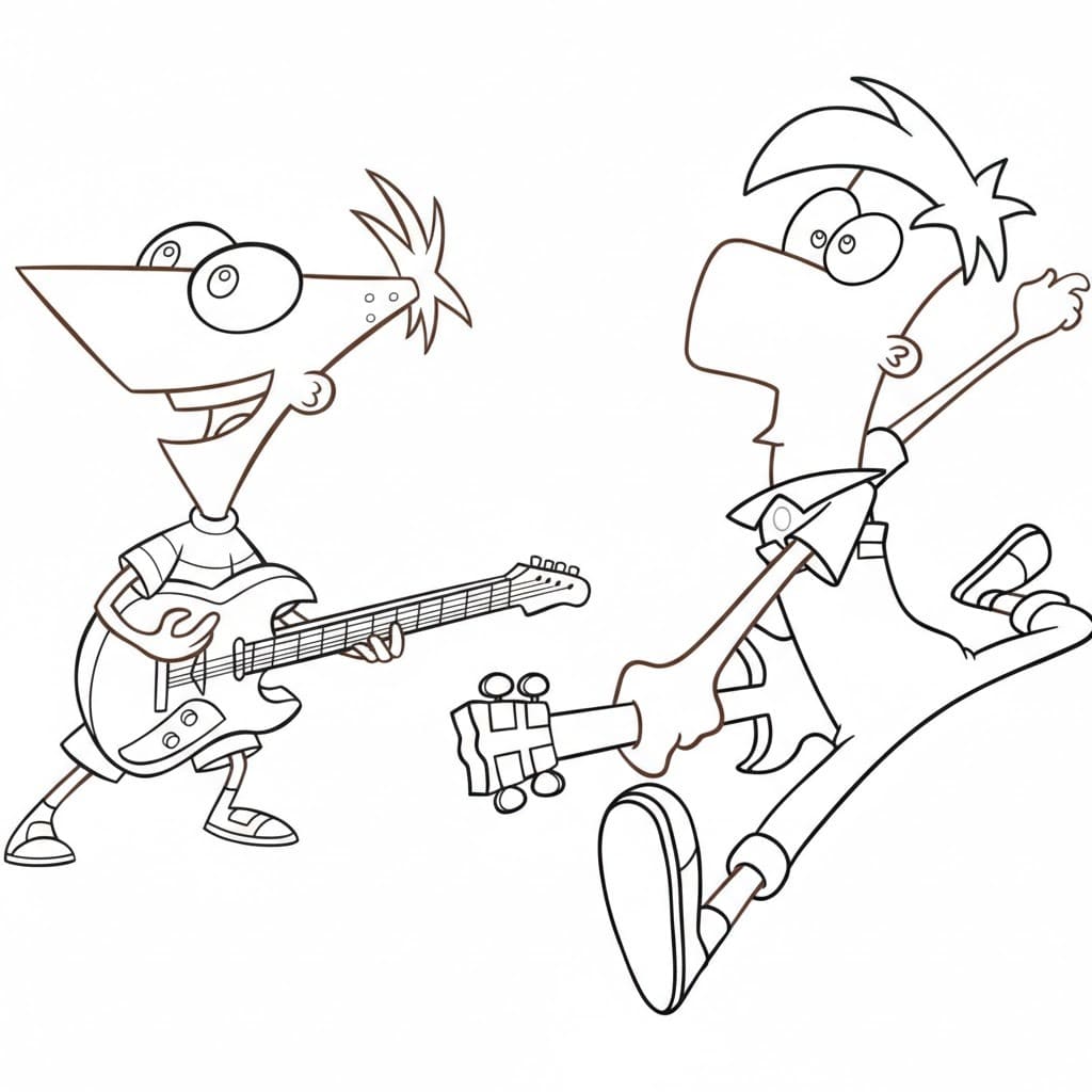 Çizmek Phineas Ve Ferb gitar çalmak Boyama Sayfası