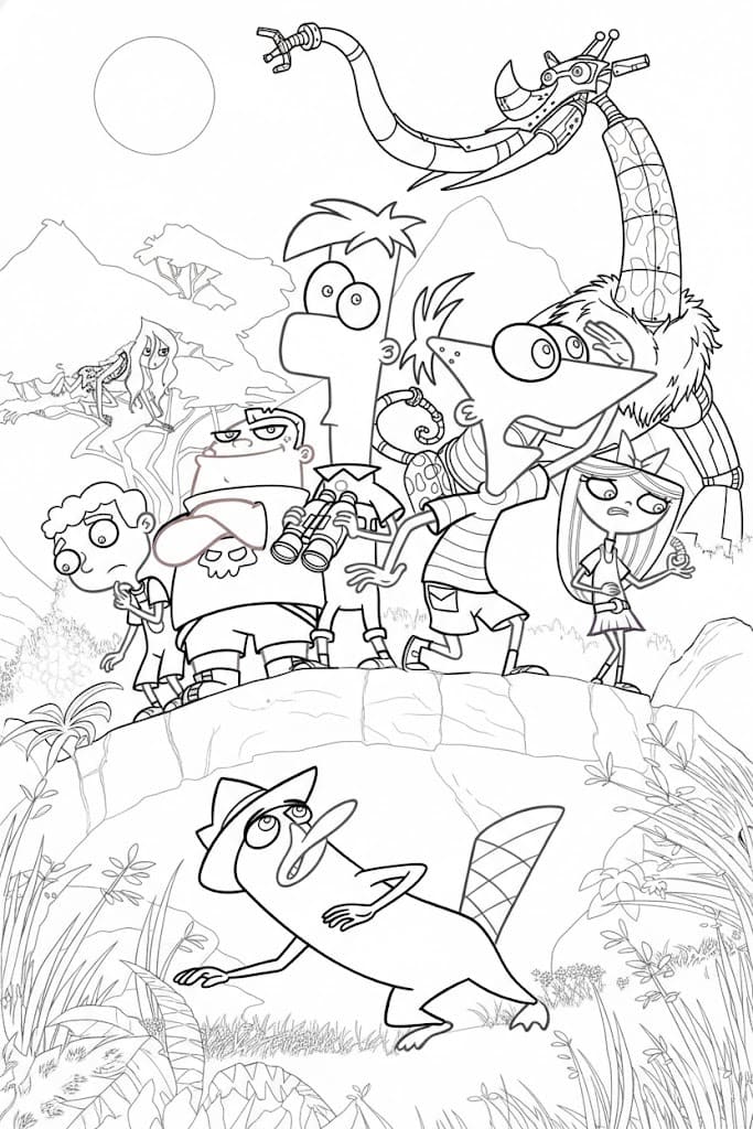 Çizmek Phineas Ve Ferb karikatür Boyama Sayfası