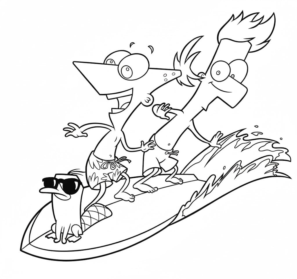 Çizmek Phineas Ve Ferb sörf Boyama Sayfası