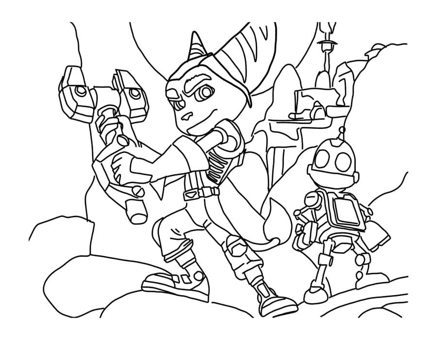 Çizmek Ratchet ve Clank Basit Boyama Sayfası
