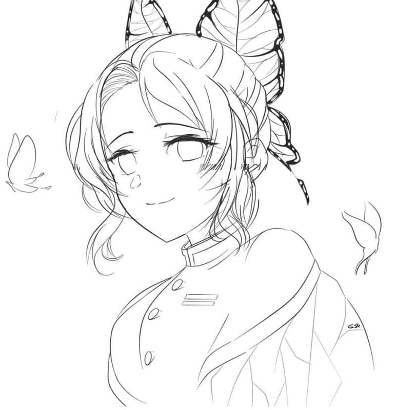 Çizmek Shinobu Kocho çocuklar için basit Boyama Sayfası