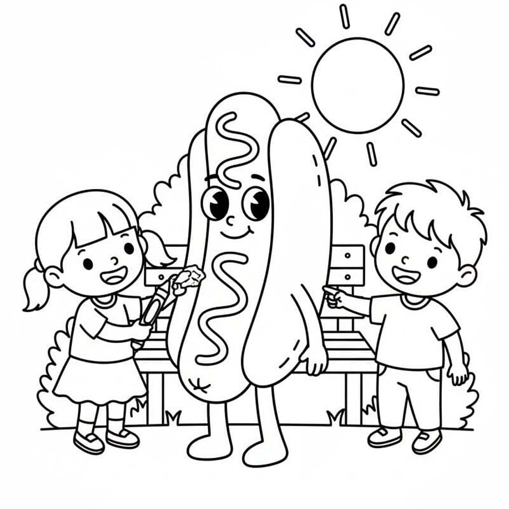 Çizmek Sosisli Sandviç çocuklar için temel Boyama Sayfası