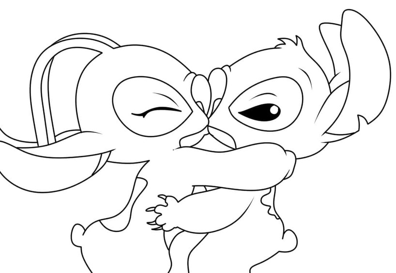 Çizmek Stitch ve Angel 1 Boyama Sayfası