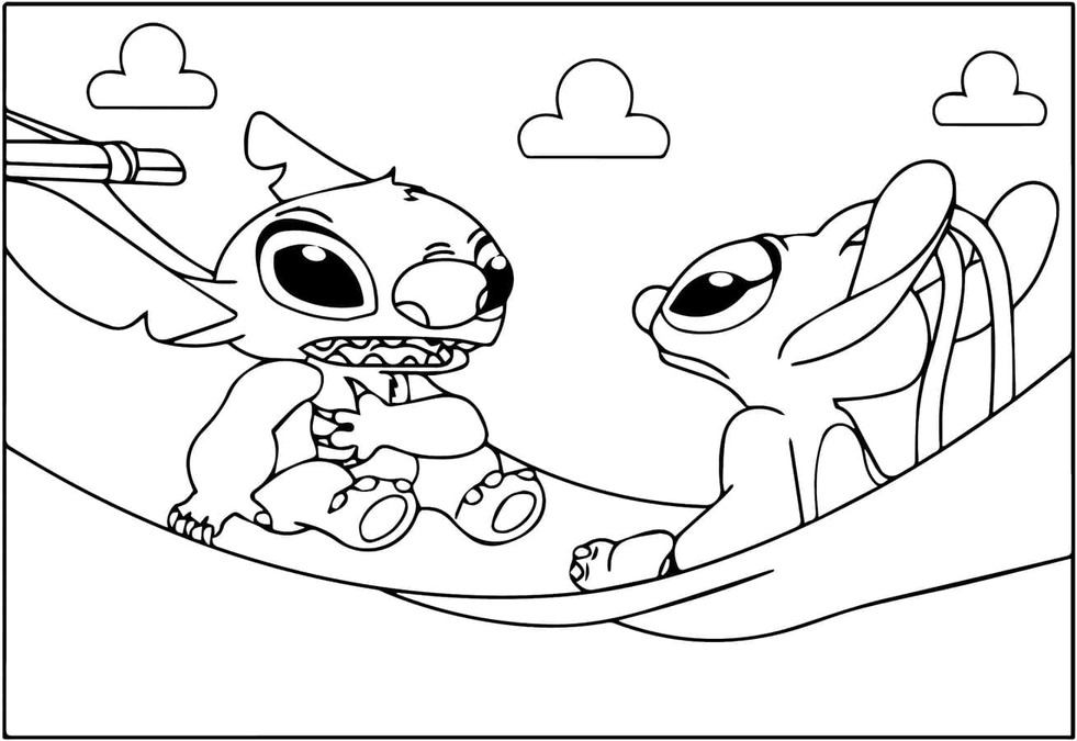 Çizmek Stitch ve Angel 2 Boyama Sayfası