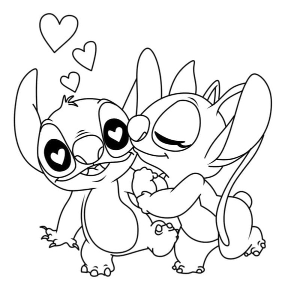 Çizmek Stitch ve Angel 4 Boyama Sayfası