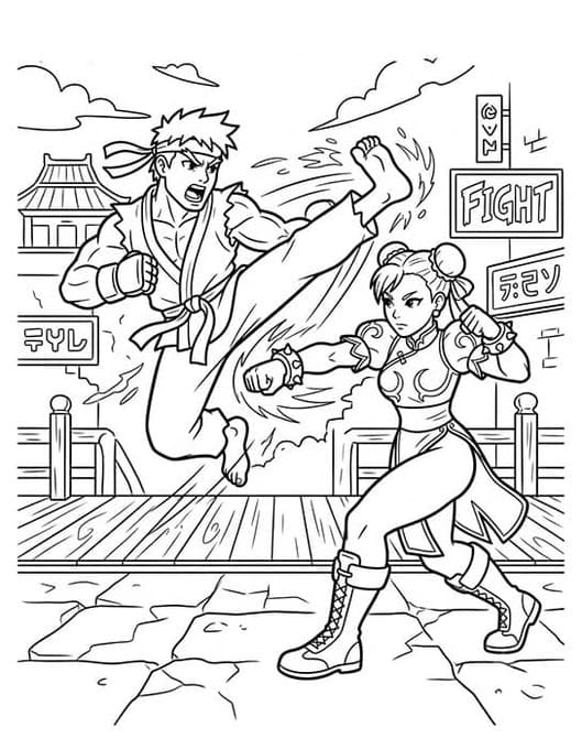 Çizmek Street Fighter Basit Boyama Sayfası