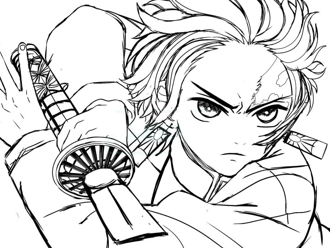 Çizmek Tanjiro çocuklar için temel Boyama Sayfası