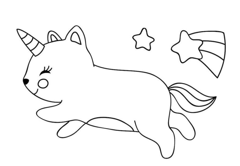 Çizmek Tek Boynuzlu at Kedi basit Boyama Sayfası