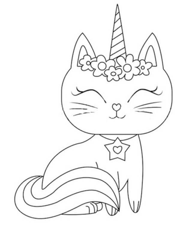 Çizmek Tek Boynuzlu at Kedi temel Boyama Sayfası