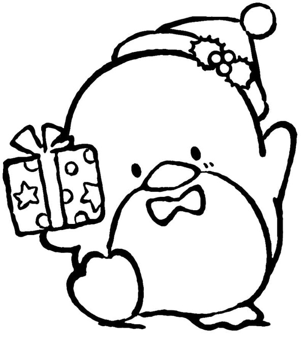 Çizmek Tuxedo Sam ve Noel Hediyesi Boyama Sayfası